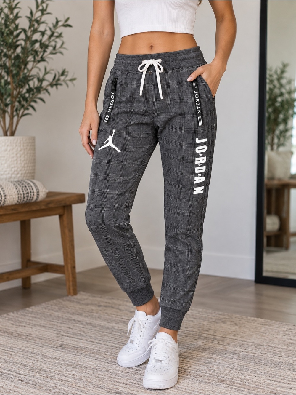 Jordan Women's Dark Gray Logo Jogger Pants with White Accents